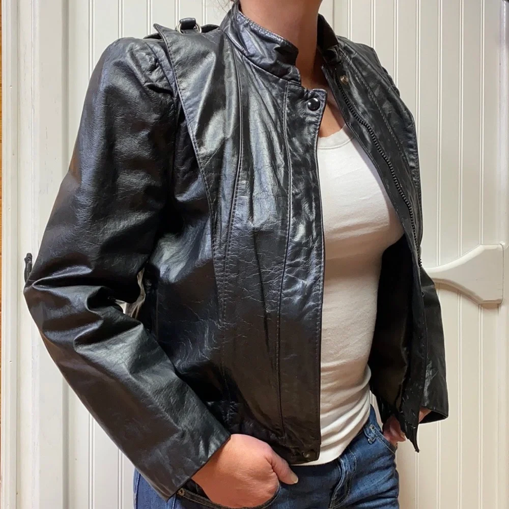 80s Thriller Goth New Wave Post Punk Black Leather Jacket M Witch The Cure I…